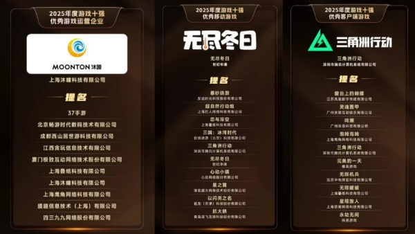 2025 游戏十强年度榜揭晓:网易游戏、《无尽冬日》、腾讯《三角洲行动》等入选